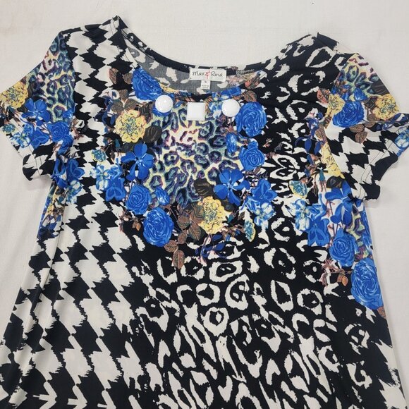 Max & Rina Women's Round Neck Short Sleeve Blouse Tunic Top Colorful Size Medium - Picture 2 of 6